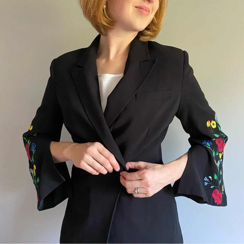 SOLD Juicy Couture Black Label embroidered blazer jacket floral elegant size S - Picture 5 of 11